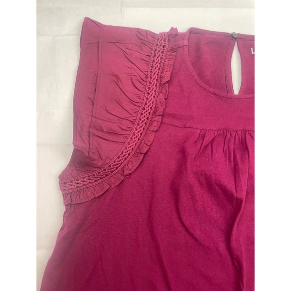 LOFT Women Petite Tiered Ruffle Mixed Media Top Large - Picture 5 of 16